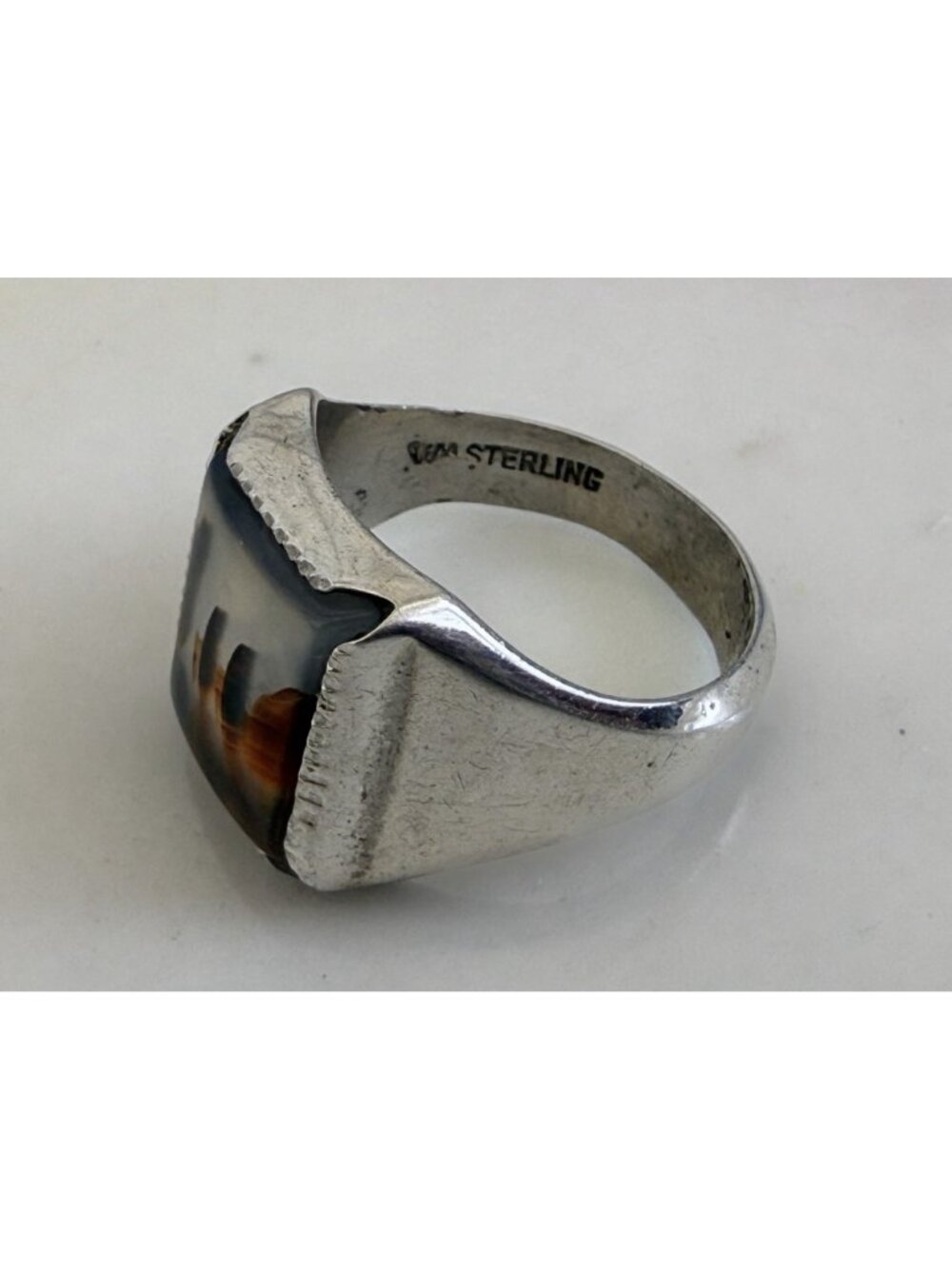 Vintage 50s Wheeler Mfg Sterling Dendritic Picture Agate Ring Size 6 3/4 - Picture 9 of 11